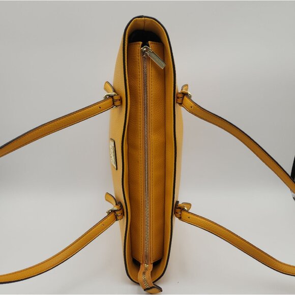 Anne Klein Faux Leather Mustard Yellow Tote Bag With Adjustable Straps & Zip Clo - Picture 6 of 16